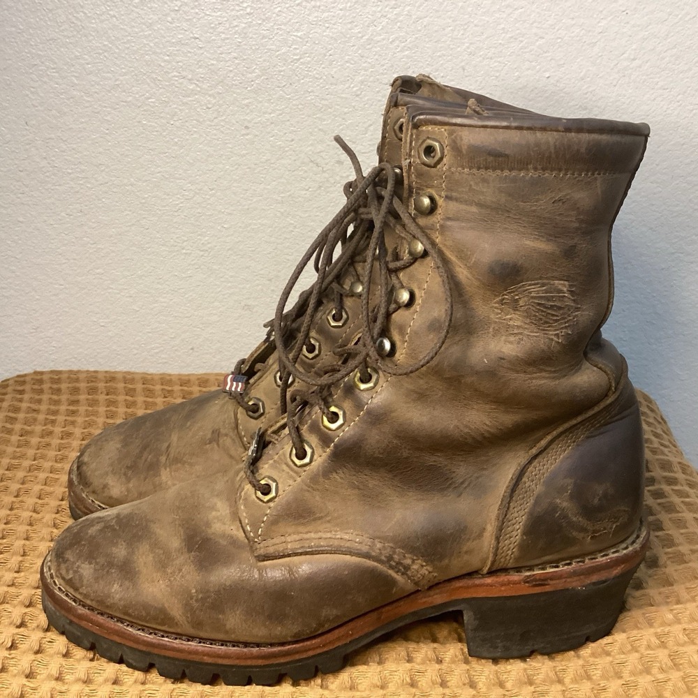 Chippewa 8" Soft Toe Logger Boots Mens Sz 9 D Rugged Lace-Up 20090 Made in USA